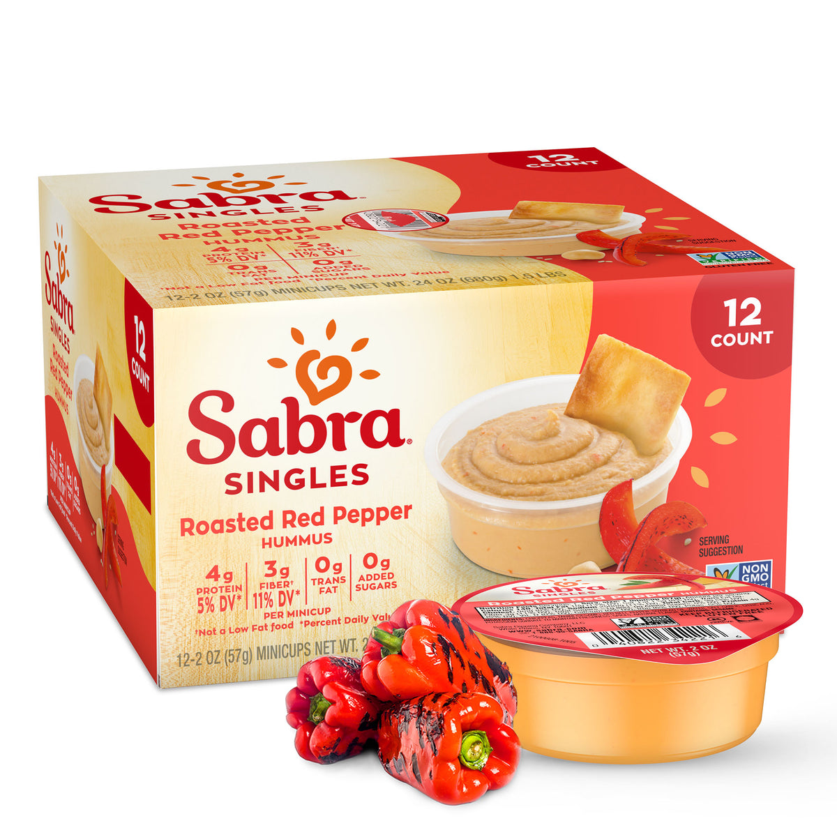 Sabra Roasted Red Pepper Hummus Singles - 2oz, 12ct